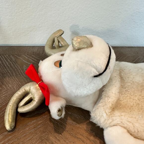 Vintage Plush Reindeer Stocking Stuffed Animal Gold Antlers Christmas Decor - Picture 3 of 11